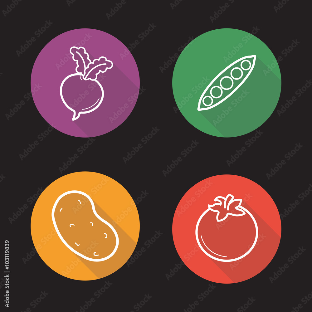 Vegetables flat linear icons set Vegetables flat linear icons set