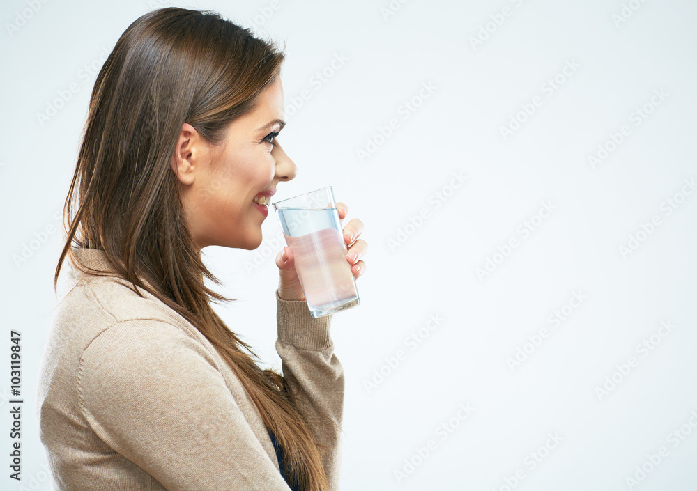 Beautiful woman drink water. Isolated portrait Beautiful woman drink water. Isolated portrait