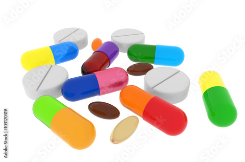 A pile of pills and tablets isolated