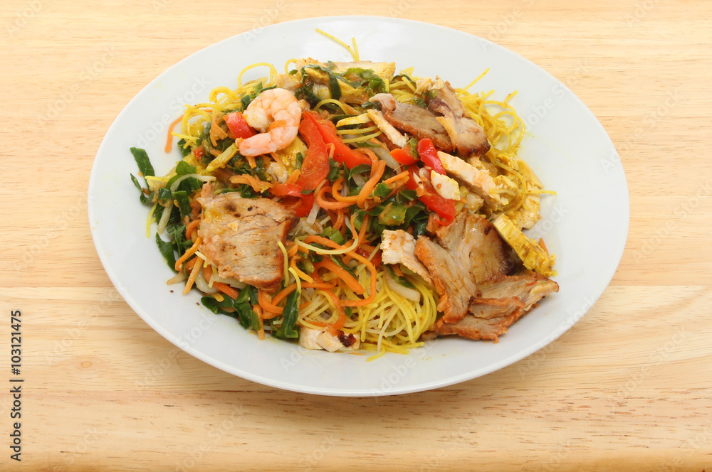 Singapore noodles in a bowl Singapore noodles in a bowl