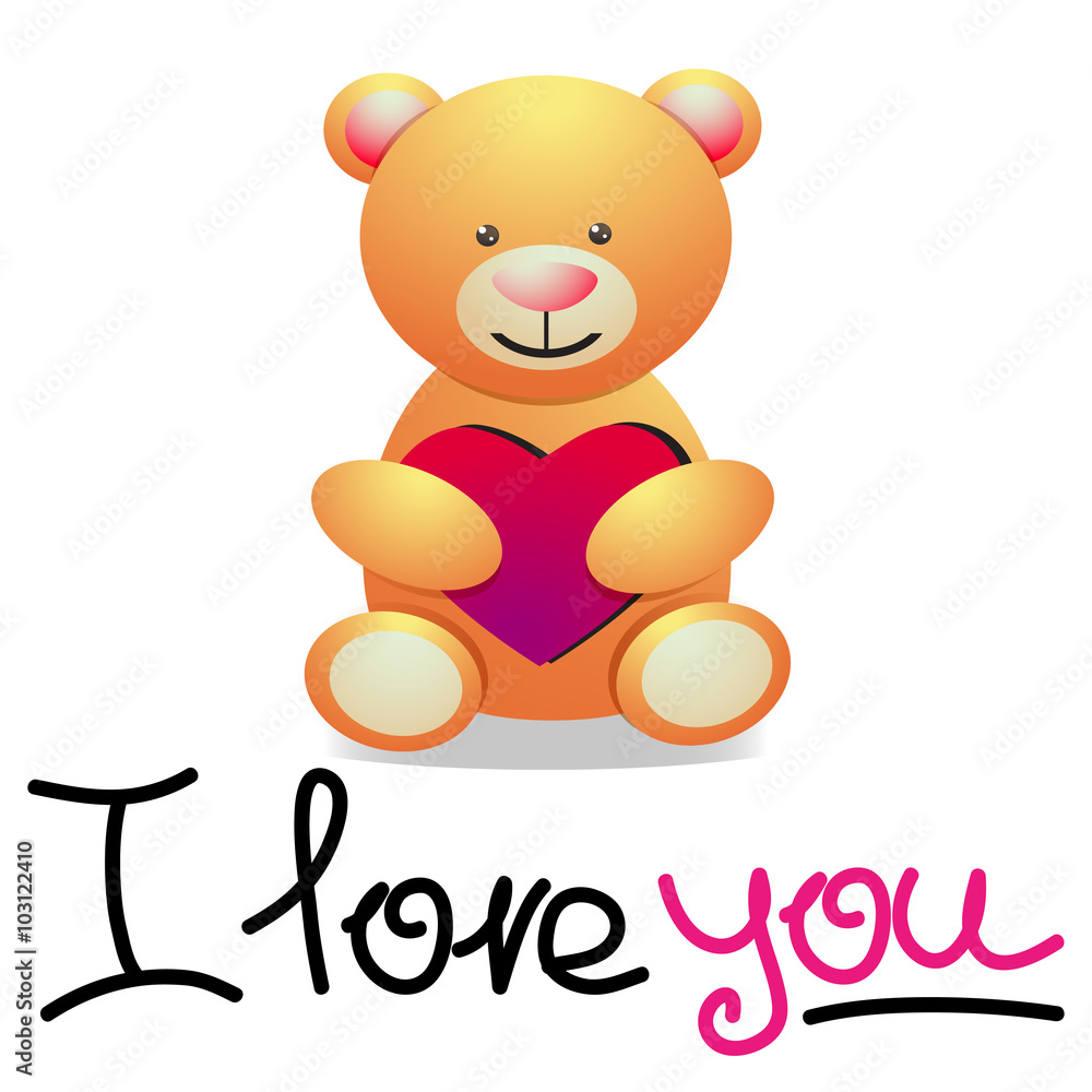 Obraz premium Bear with Heart and hand drawn lettering I Love You. Vector Ill