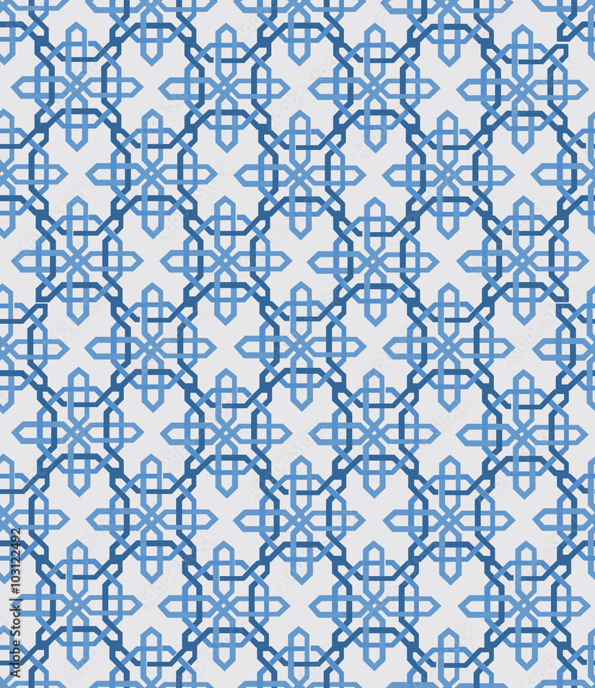 Abstract vintage geometric wallpaper pattern seamless background. Vector illustration. Blue and white colors. 