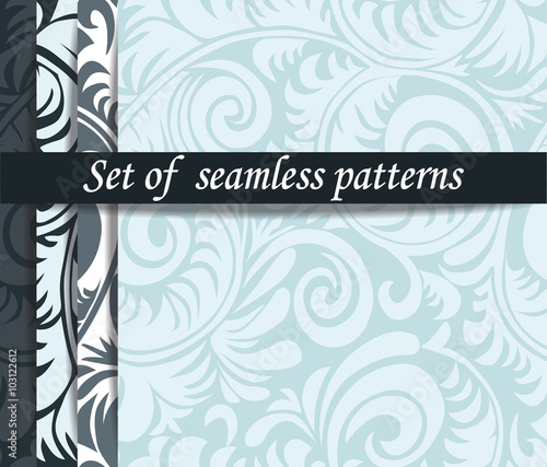 Seamless pattern set vinage style with some curly leaves and branches. 