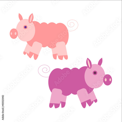 Illustration of two very cute pink piglets. Vector EPS10.