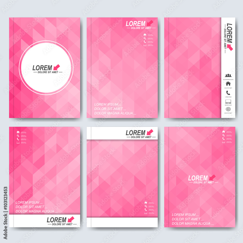 Modern vector templates for brochure, flyer, cover magazine or report in A4 size. Business, science, medicine and technology design .  Background with pink triangles