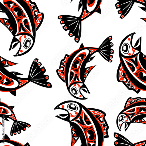 native salmon Vector seamless pattern