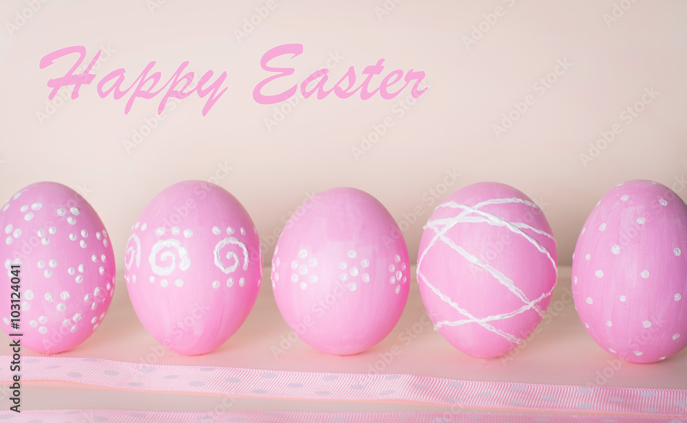 Decorated Easter eggs. Background with easter eggs and copy space