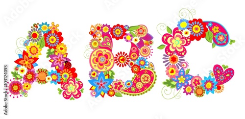 Alphabet with flowers. ABC
