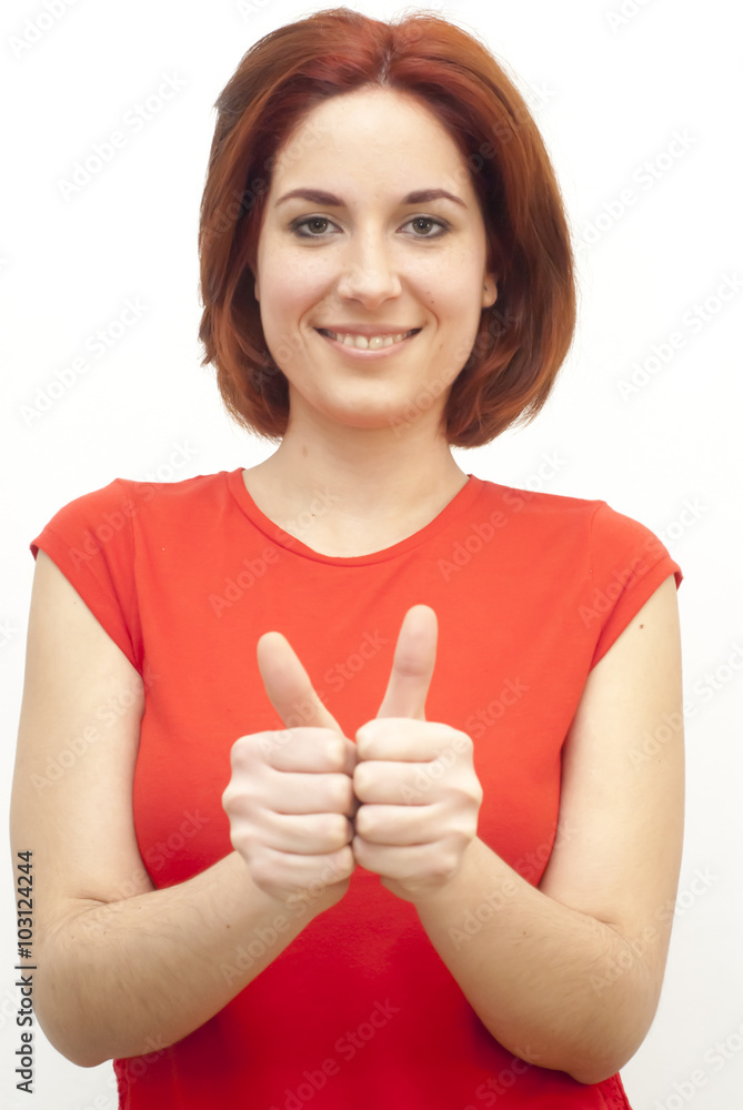 Beautiful Haired Woman With The Thumb Upwards Beautiful Haired Woman With The Thumb Upwards