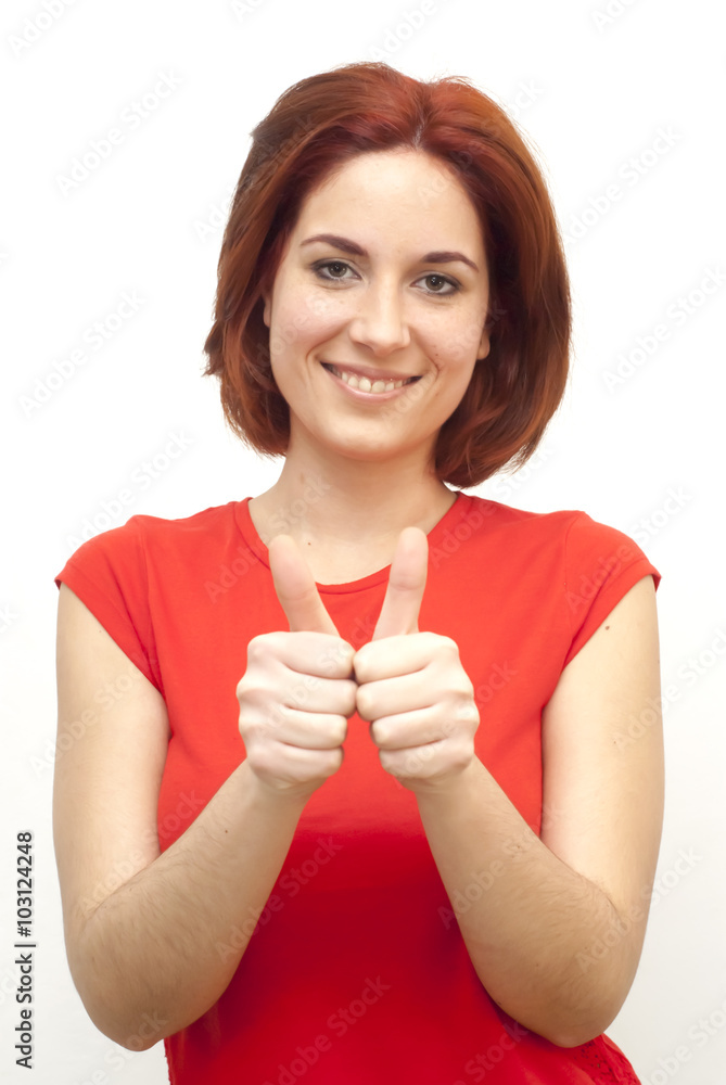 Beautiful Haired Woman With The Thumb Upwards Beautiful Haired Woman With The Thumb Upwards