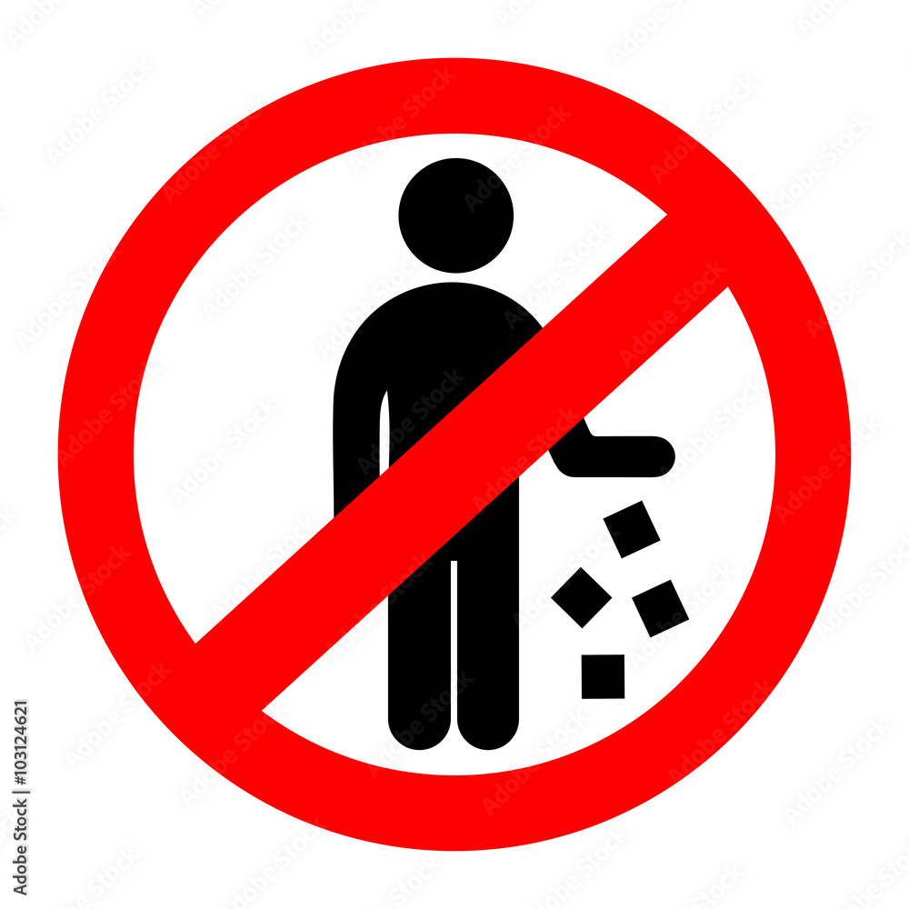 Red Circle No Littering Prohibited Sign, Icon or Label Isolate on White Background Red Circle No Littering Prohibited Sign, Icon or Label Isolate on White Background