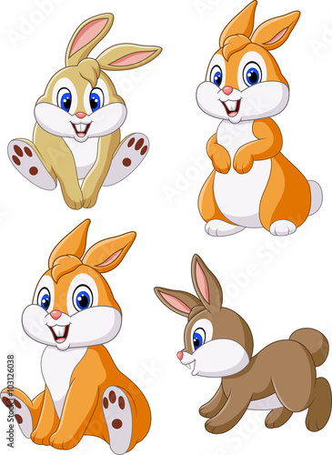 Cute bunny collection set isolated on white background 