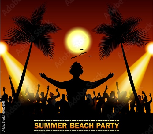 Summer beach party with dance silhouettes