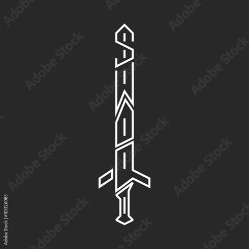 Sword logo hipster lettering  graphic design thin line print t-shirt word emblem