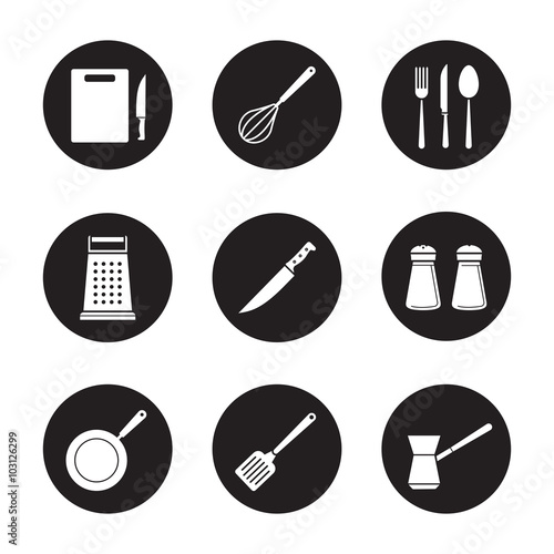 Kitchenware black icons set