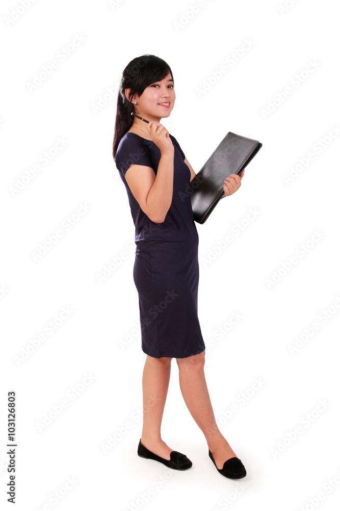 Female secretary standing full length isolated Female secretary standing full length isolated