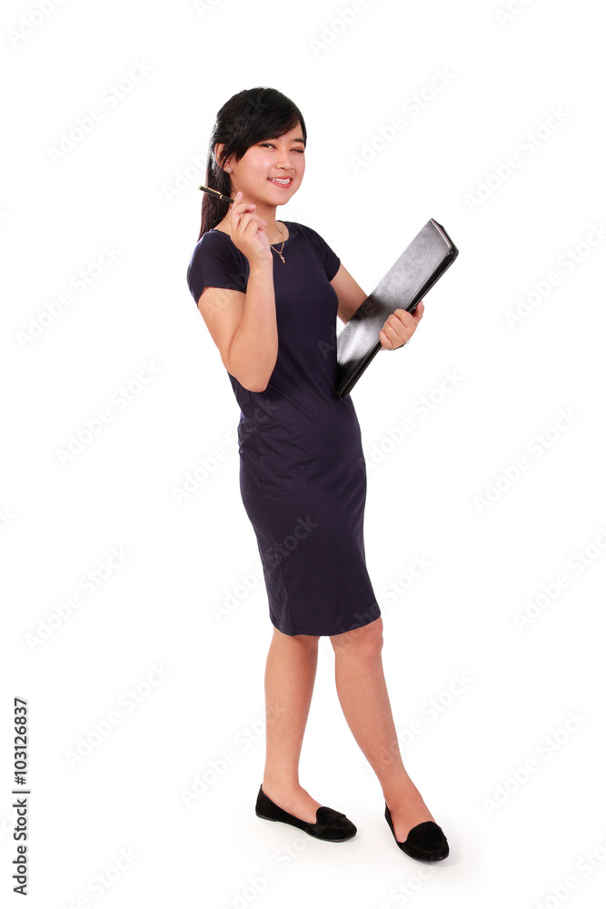Cheerful worker posing full length isolated Cheerful worker posing full length isolated