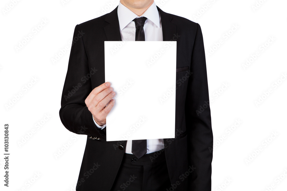 man holding a blank white board man holding a blank white board