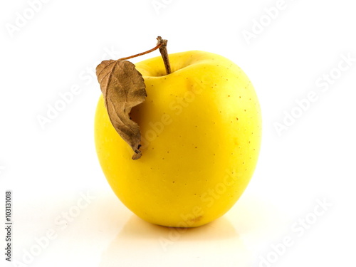 Yellow apples on the white background. Isolated