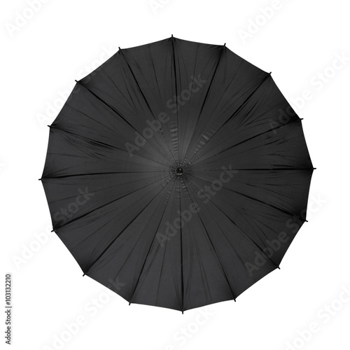 Black umbrella seen from above isolated on white  clipping path