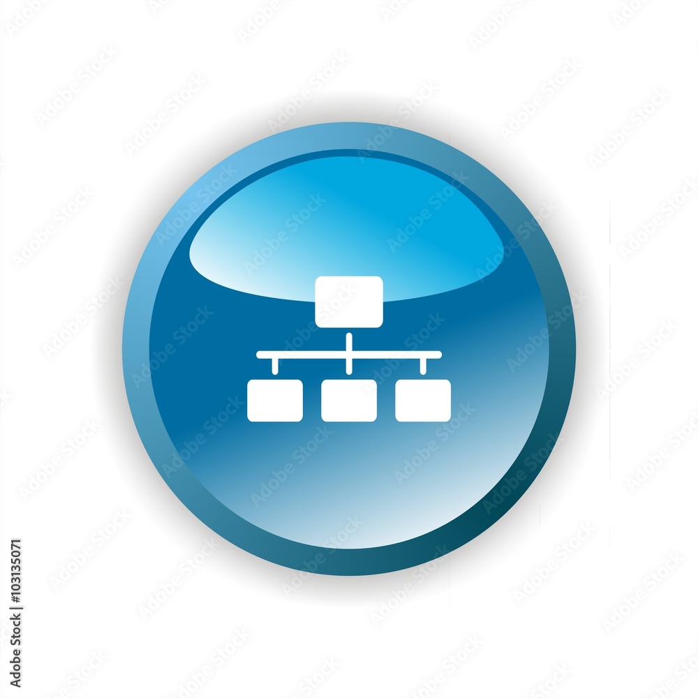 Icono de organigrama sobre botón azul. Jerarquía de organización. Ilustración vectorial