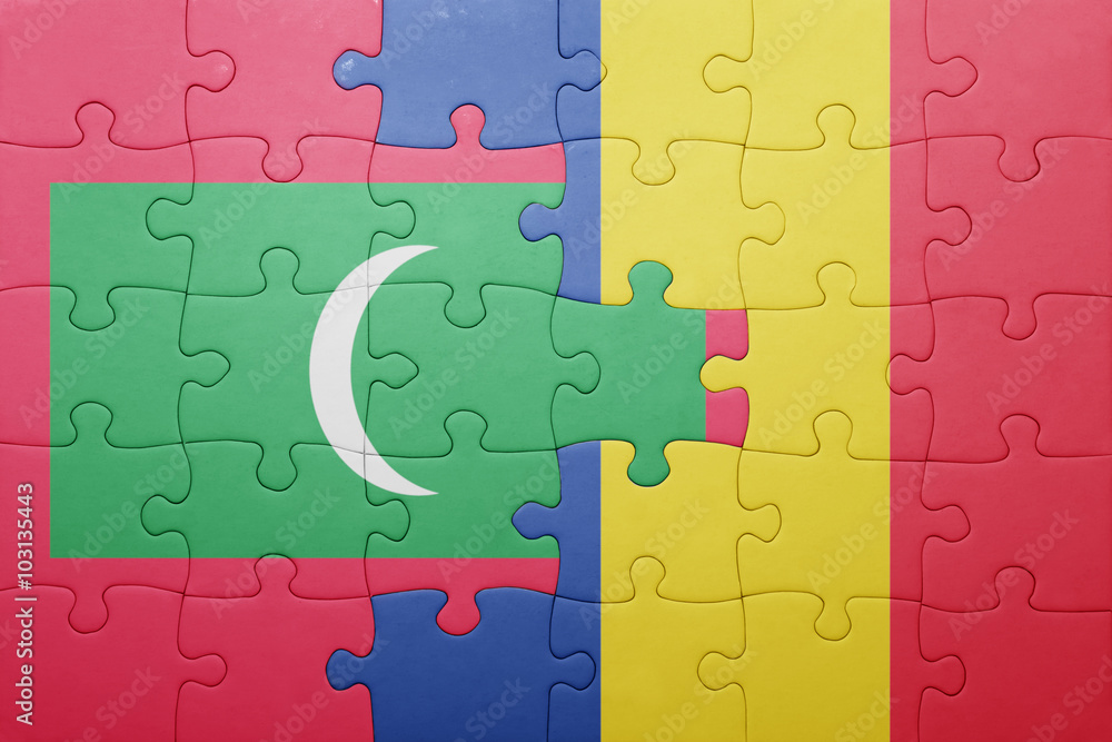 puzzle with the national flag of maldives and romania puzzle with the national flag of maldives and romania