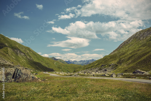 alpine landscape in summer, Alps of South Tyrol (Suedtirol), Austria, Europe, Vintage filtered style 