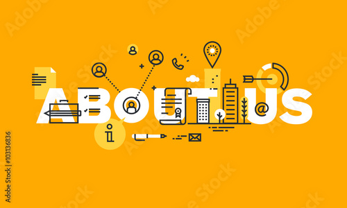 Thin line flat design banner for about us web page, company and personal information. Modern vector illustration concept for website and mobile website banners, easy to edit, customize and resize.