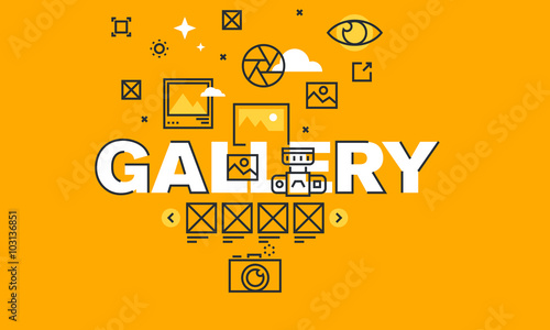 Thin line flat design banner for gallery web page, portfolio, travel destination or hotel images, products preview, personal or business photos, events photos.
