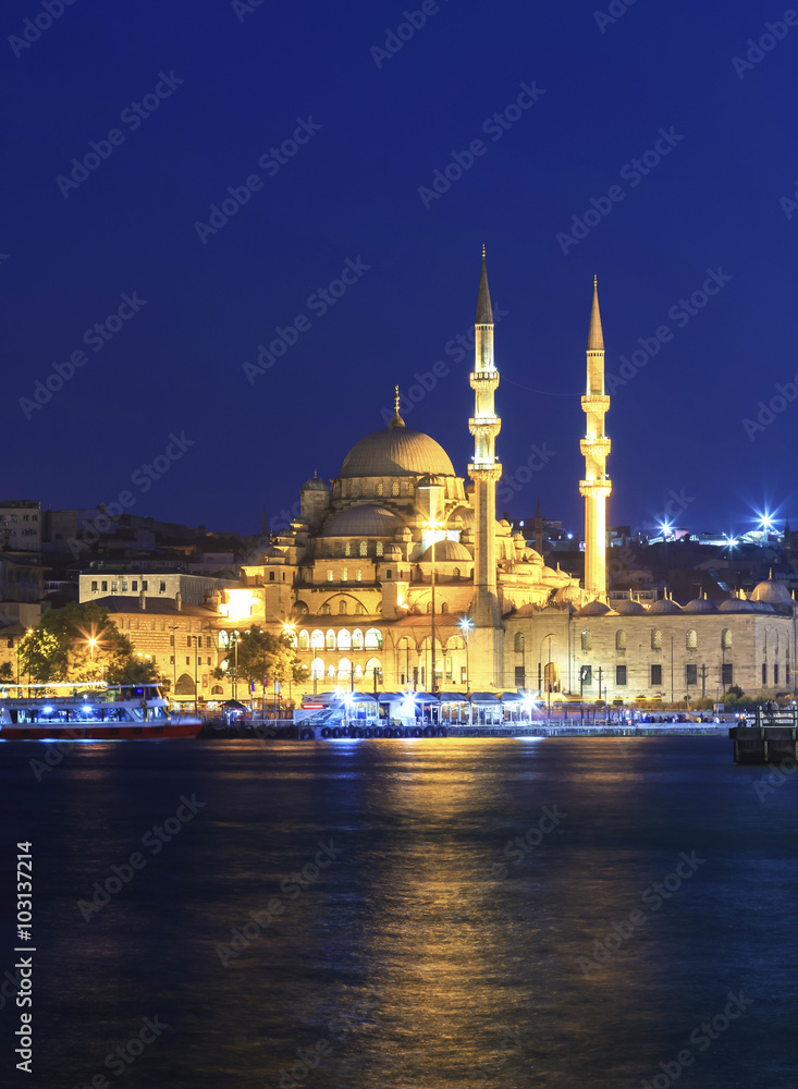 The New Mosque ( Yeni camii ) at night,Istanbul,Turkey.