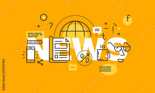 Thin line flat design banner for news web page, information on events, activities, recent company information. Modern vector illustration concept of word news for website and mobile website banners.