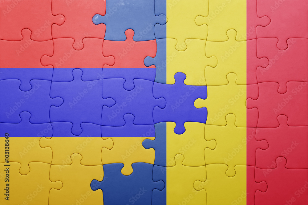 puzzle with the national flag of armenia and romania puzzle with the national flag of armenia and romania
