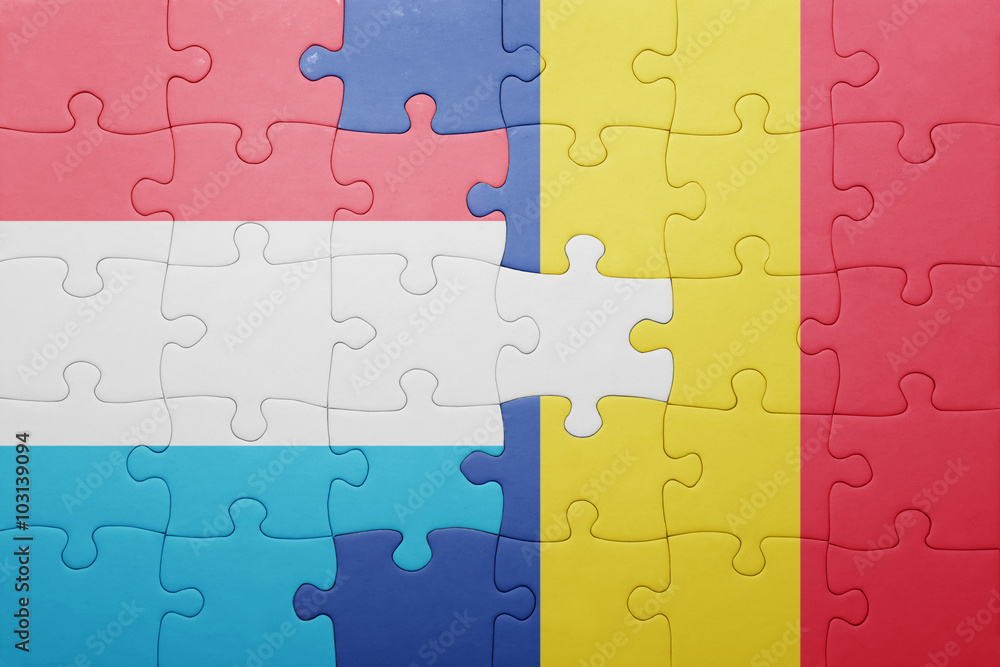 puzzle with the national flag of luxembourg and romania puzzle with the national flag of luxembourg and romania