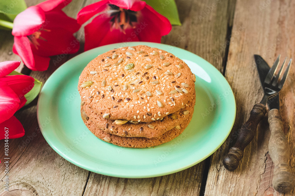 oatmeal cookies on the wooden table oatmeal cookies on the wooden table