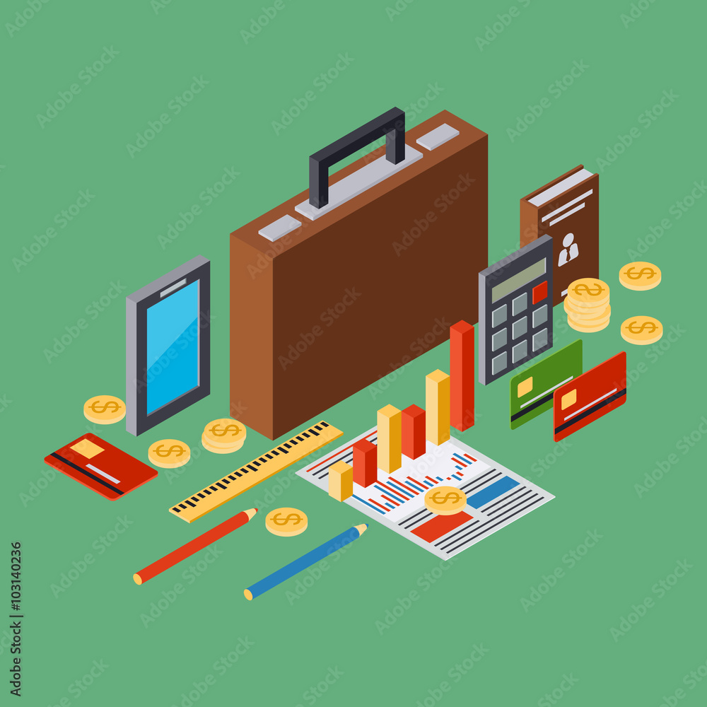 Business portfolio, report, business plan isometric vector illustration Business portfolio, report, business plan isometric vector illustration
