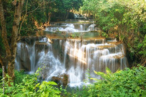 Huay Mae Kamin Waterfall, beautiful waterfall in rainforest, Kan