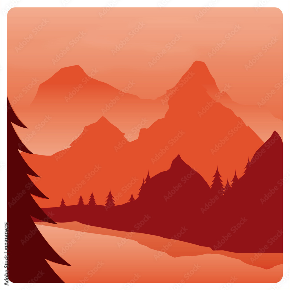 mountainous landscape in red colors