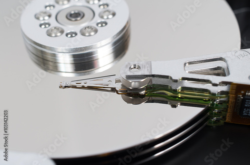 Close up view of modern hard drive platters