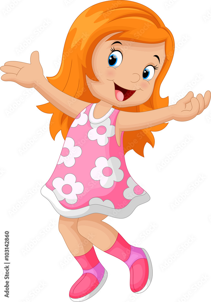 Happy cute girl cartoon Stock Vector | Adobe Stock