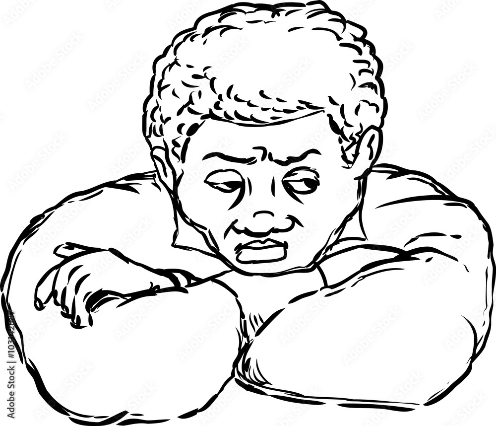 Scowling man with folded arms looking over Scowling man with folded arms looking over