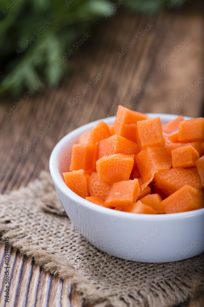 Bowl with diced carrot Bowl with diced carrot