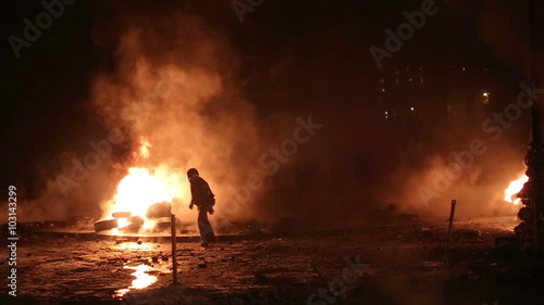 Warfire in Kyiv during Euromaidan revolution in Ukraine on January 2014 photo