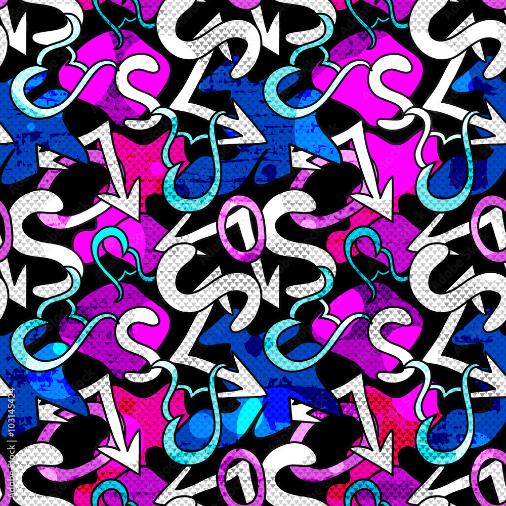 Obraz premium Graffiti on a black background Psychedelic seamless geometric pattern