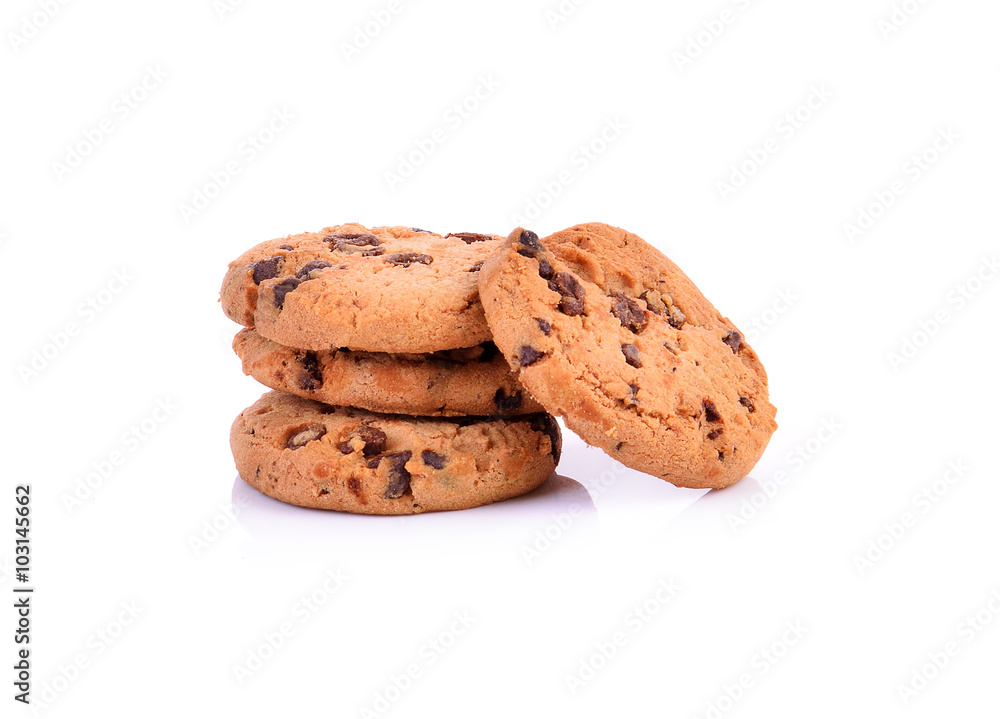 Chocolate chip cookies isolated on white background. Chocolate chip cookies isolated on white background.