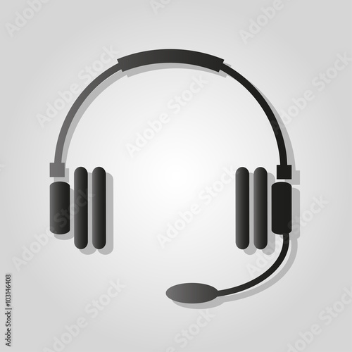 Headphones with shadow monochrome symbol on a light background