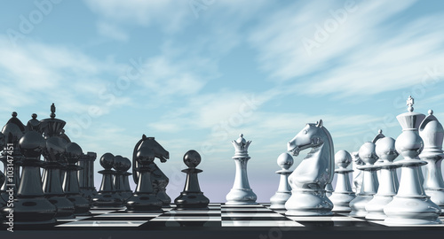 Slika na platnu Chess, arranged under the open sky on a chessboard