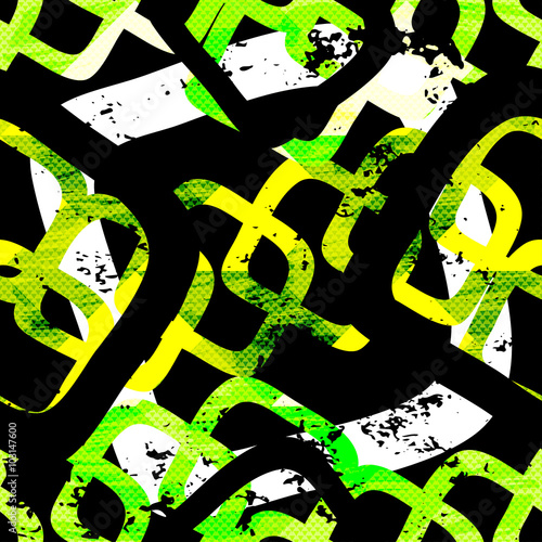 Graffiti bright psychedelic seamless pattern on a black background vector illustration