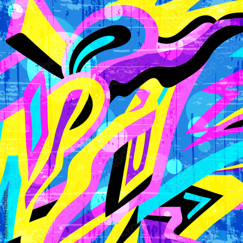 colored polygons graffiti pattern on a yellow background