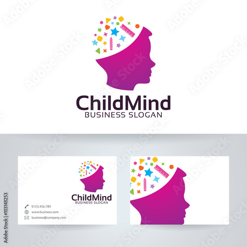 Child mind vector logo with business card template