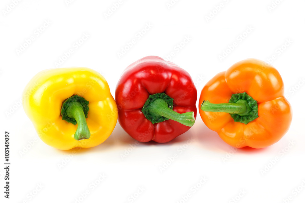 colorful peppers isolated on white background